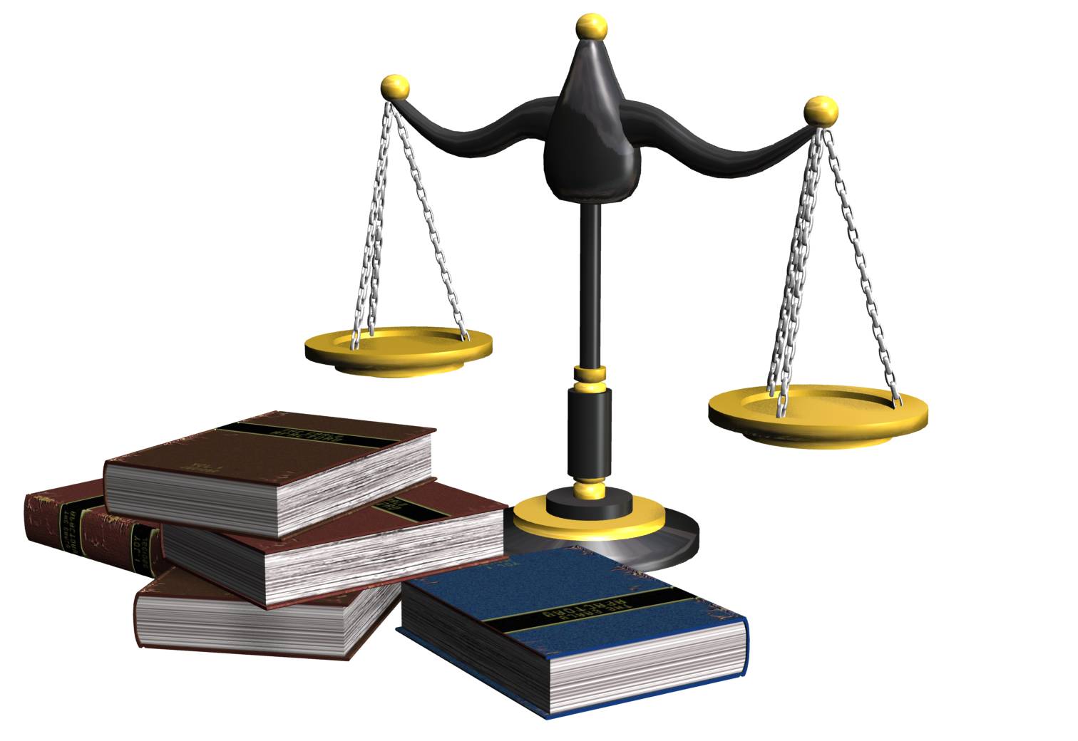scales of justice with scattered books