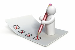 White figure of person filling in a checklist
