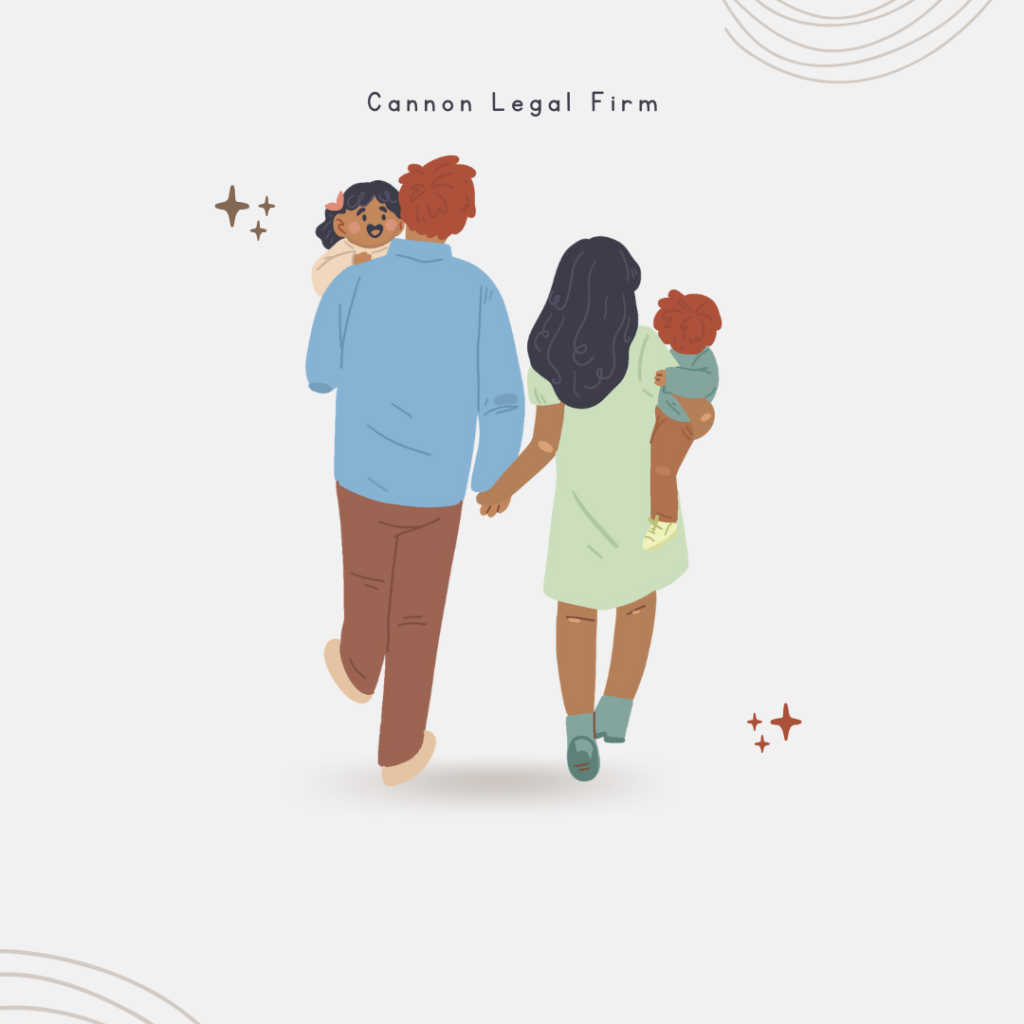 cartoon family, man holding chil and wifes hands