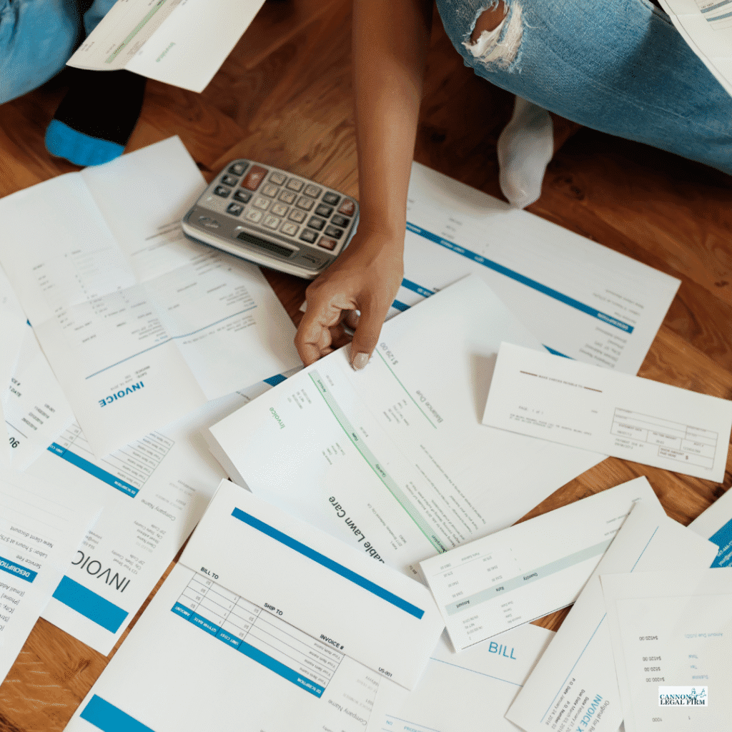 Pile of bills on a table