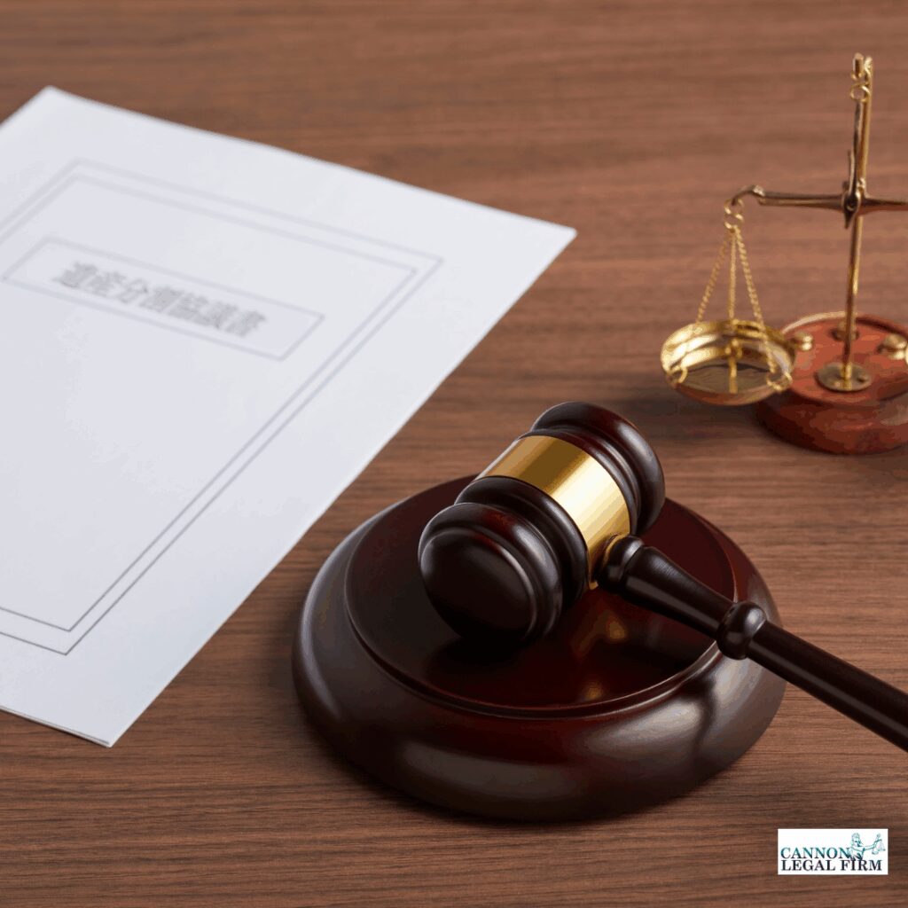 court document on a table with judge hammer and scale of justice. 