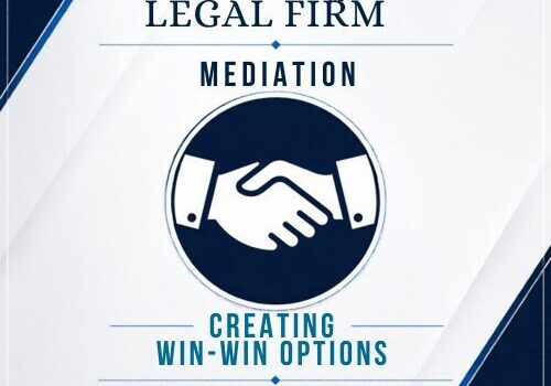 Benefits of Estate Mediation. Logo og Cannon Legal Firm, list of services, and drawing of two hands shaking.
